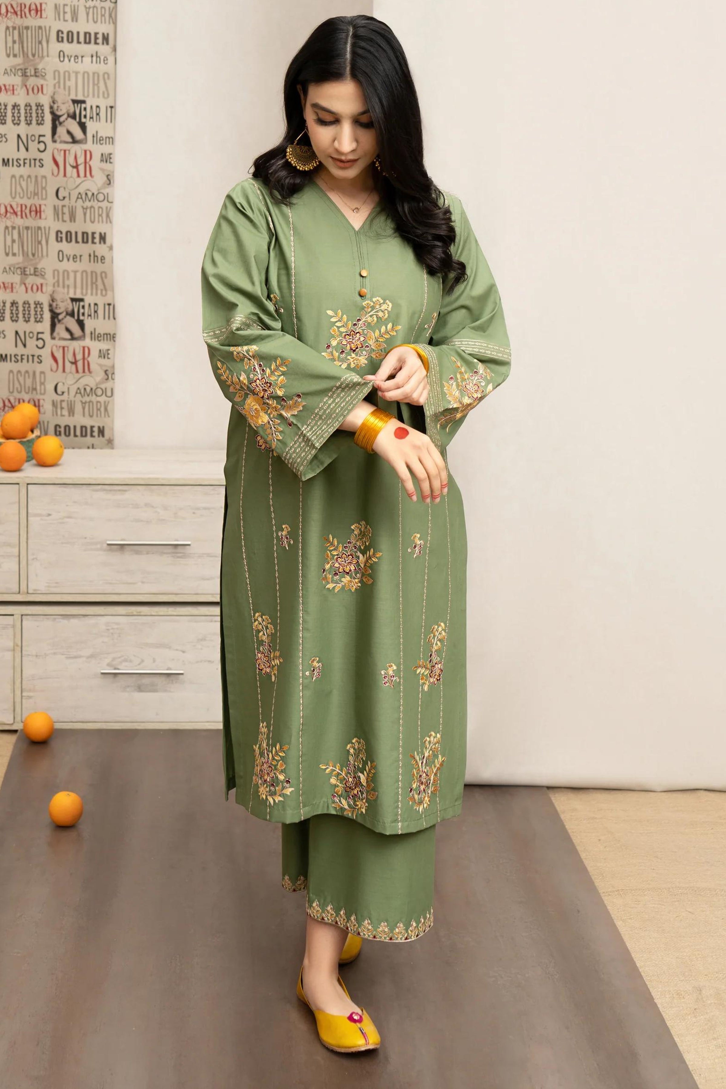 URGE - 3PC LAWN EMBROIDERED SHIRT WITH PASHMINA PRINTED SHAWL AND EMBROIDERED TROUSER