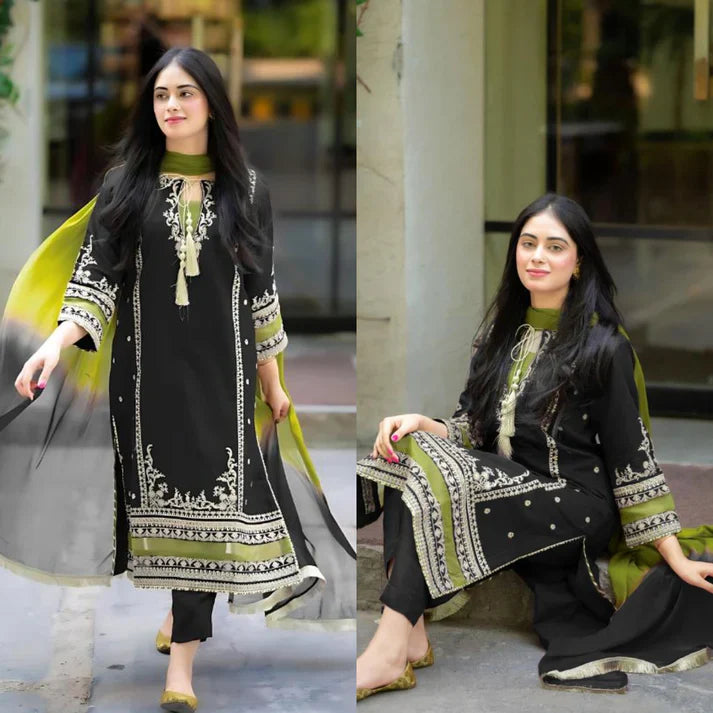 MASHA-3PC LAWN EMBROIDERED SHIRT WITH TYE & DYE CHIFFON DUPATTA AND TROUSER